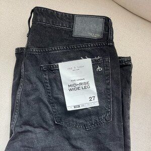 Rag & Bone Mid-Rise Wide Leg Feather-weight Jean, Size 27, Black